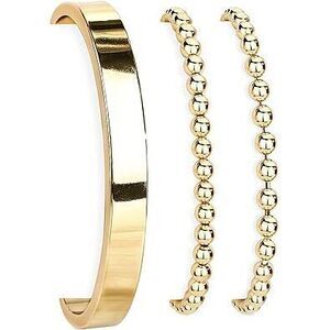 Gold Cuff Bracelets Set For Women, 14K Real Gold Plated Bangle Link Chain